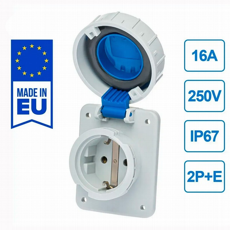 IDE BASE EMPOTRAR TIPO SCHUKO IP67 2P+TT 220/230V. 16A. - Imagen 3