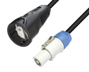 Adaptador Powercon out GR a Schuko hembra. Cable H07RNF 3×2,5. 1m