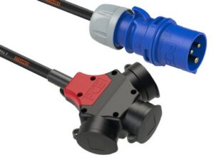 Adaptador Macho CEE 32A 3P a 1 x Triple PCE 16A. 3G6, 1m.