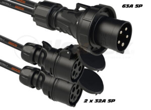 Adaptador Macho CEE 63A 5P a 2x Hembra CEE 32A 5P. BK. 1m