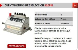 Cuenta metros con preselección para bobinadora