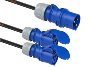 Adaptador Macho CEE 32A 3P a 2x Hembra CEE 16A 3P. 1m