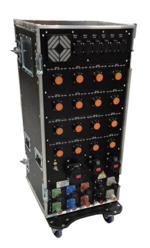 P-BOX 400amp 3F+N+T 400/230V 19″ RACK HE24U. LOOP. . OUT: 16x SSX19, 1x 63A5P, 2x32A5P, 6x SCH, REGULABLE. LCD