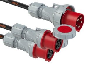 Adaptador Macho CEE 125A 5P a 2x Hembra CEE 63A 5P. 2m.