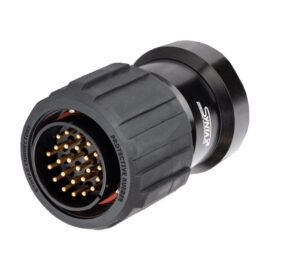 Inline Male, rubber locking ring, silver crimp, M50 backshell without cable gland.